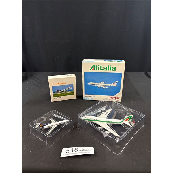 2 Diecast Planes in Box , Bowing 747 and Lufth Ansa