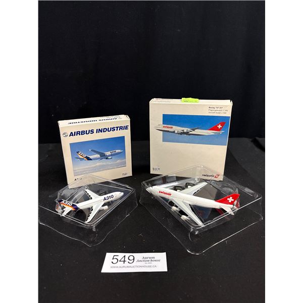 2 Diecast Planes in Box, Swiss Air, Airbus Industrie