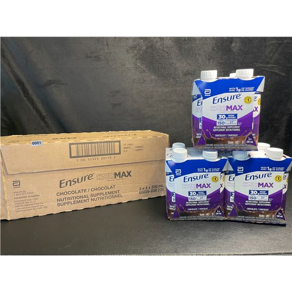 Case of Ensure Protein Max Chocolate Nutritional Supplement Drinks (3 Boxes - 4 x330ml Each) New