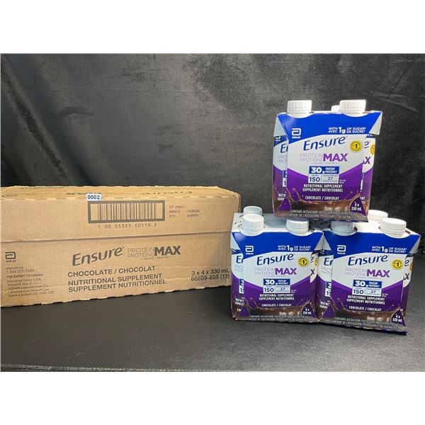 Case of Ensure Protein Max Chocolate Nutritional Supplement Drinks (3 Boxes - 4 x330ml Each) New