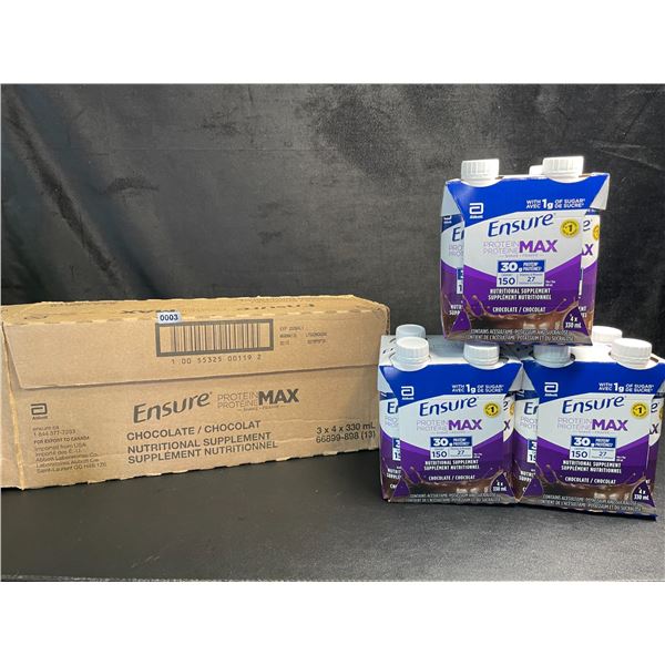 Case of Ensure Protein Max Chocolate Nutritional Supplement Drinks (3 Boxes - 4 x330ml Each) New