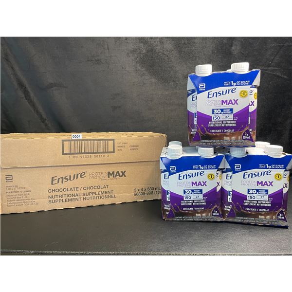 Case of Ensure Protein Max Chocolate Nutritional Supplement Drinks (3 Boxes - 4 x330ml Each) New