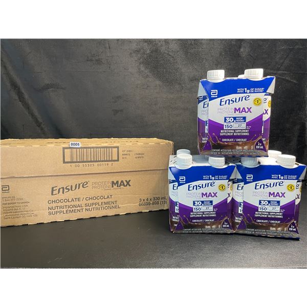 Case of Ensure Protein Max Chocolate Nutritional Supplement Drinks (3 Boxes - 4 x330ml Each) New