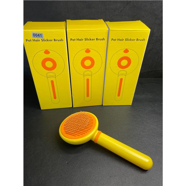 3 Pet Hair Slicker Brushes - Easy One-Click Hair Remover Button - New