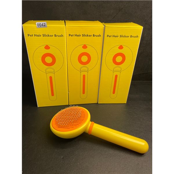 3 Pet Hair Slicker Brushes - Easy One-Click Hair Remover Button - New