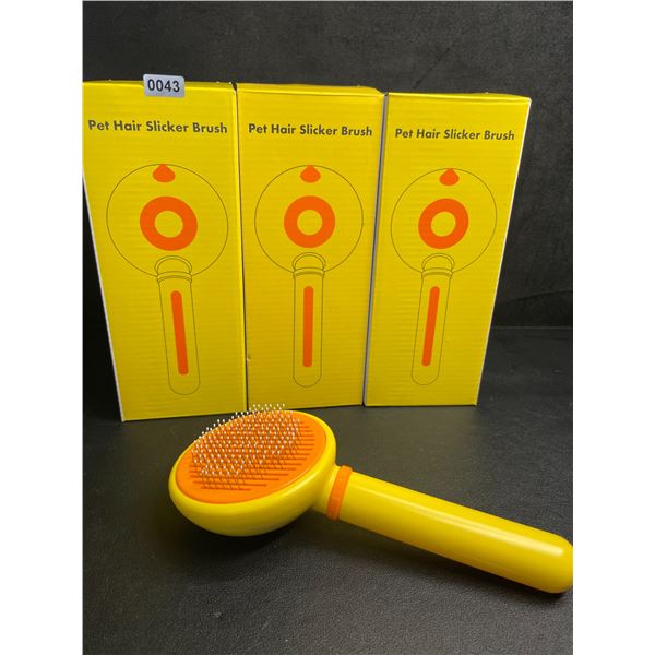 3 Pet Hair Slicker Brushes - Easy One-Click Hair Remover Button - New