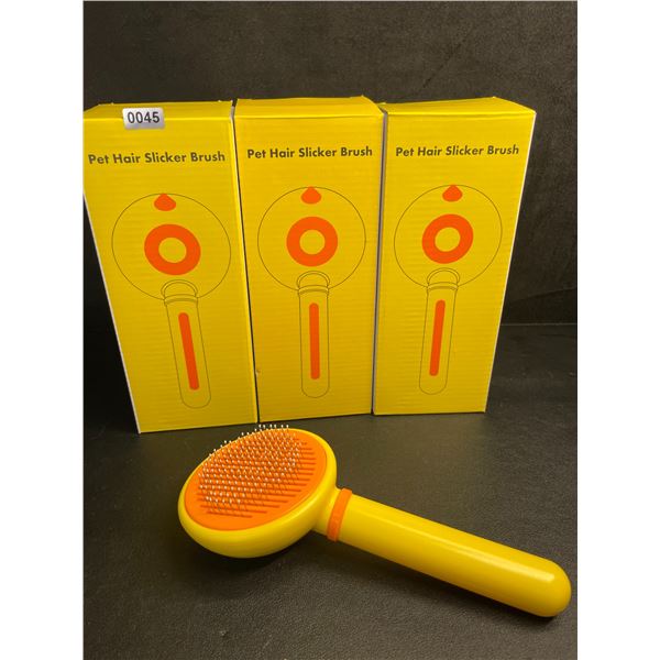3 Pet Hair Slicker Brushes - Easy One-Click Hair Remover Button - New