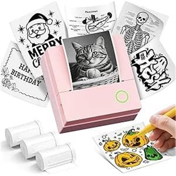 Portable Bluetooth Mini Sticker Printer (PM290C) with Smart App Control - Pink - New Sealed