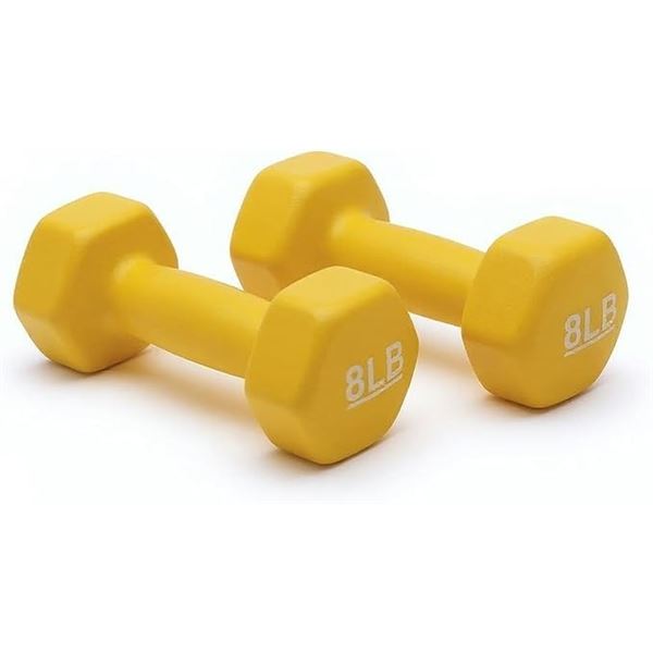 Lot of 2 8LB Yellow Neoprene Dumbbells - Brand New