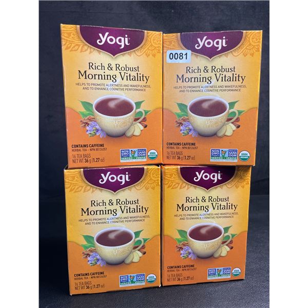 4 Boxes of Yogi Rich & Robust Morning Vitality Herbal Tea (16 Tea Bags Each) - New