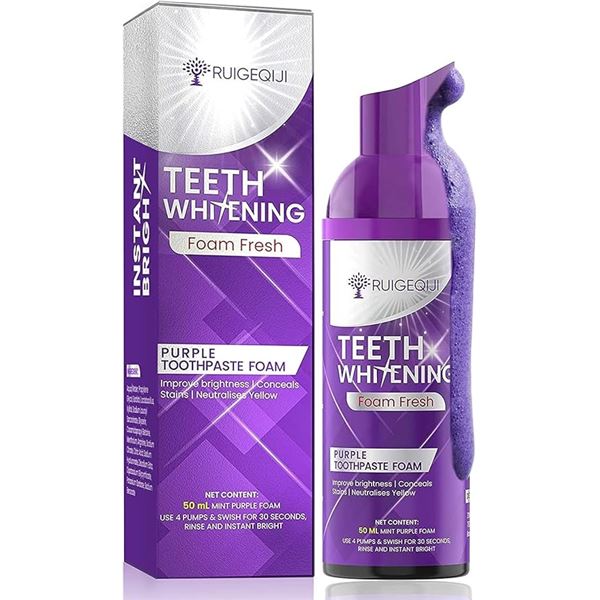 3 Boxes of Teeth Whitening Foam Fresh Purple Toothpaste Foam (50ml) - New Sealed