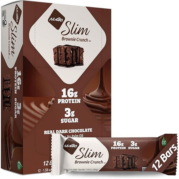 1 Box of NuGo Slim Brownie Crunch Bars/Protein Bars (12 x 45g Bars) - New
