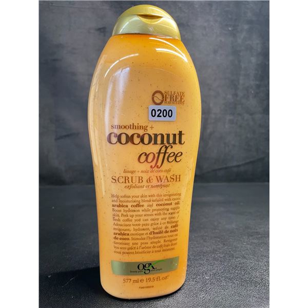 OGX Smoothing+ Coconut Coffee Body Scrub & Wash (577ml) Exfoliating Body Wash - New