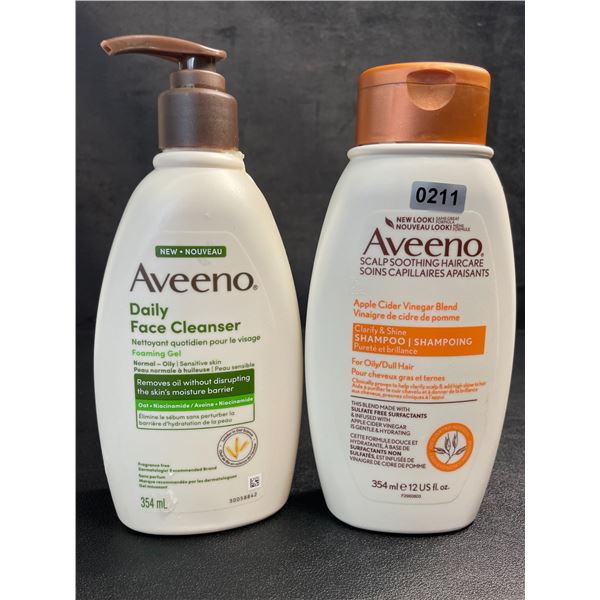 2 Aveeno Products; Daily Face Cleanser (354ml) & Clarifiy & Shine Shampoo (354ml) - New