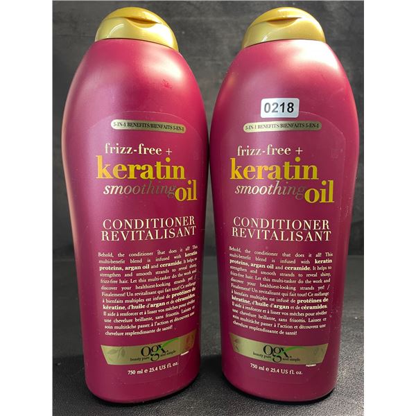 Lot of 2 OGX Frizz-Free + Keratin Smoothing Oil Conditioners (750ml) - New