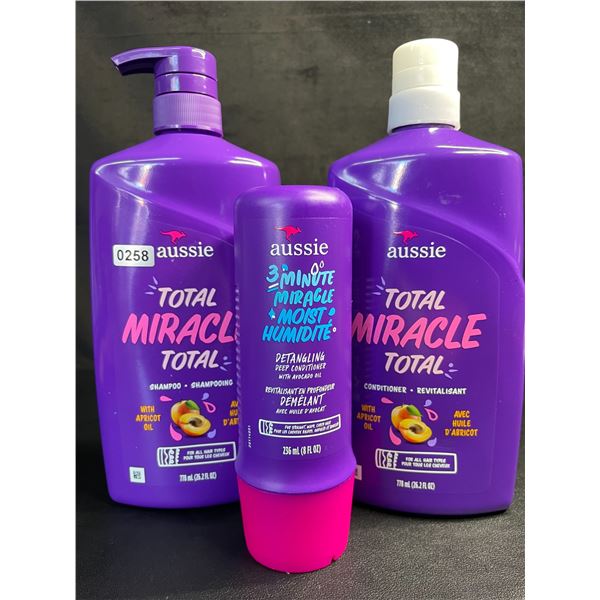 Aussie Total Miracle 3PC Set; Shampoo + Conditioner (778ml) & Detangling Condtioner (236ml) New