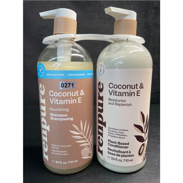 Renpure Coconut & Vitamin E Shampoo & Conditioner Set (710ml) For Soft/Healthy Hair - New