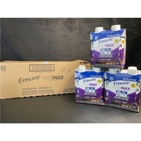 Case of Ensure Protein Max Chocolate Nutritional Supplement Drinks (3 Boxes - 4 x330ml Each) New