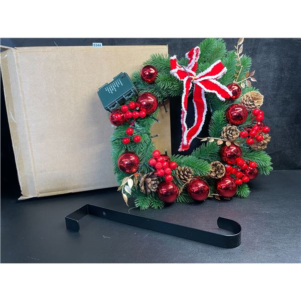 16" Light-Up Christmas Wreath with Door Wreath Hanger/Hook - New