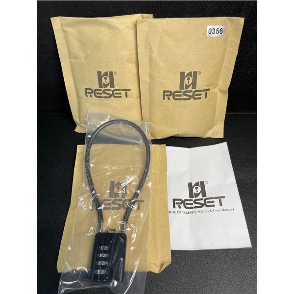 Lot of 3 RESET 4-Digit Combination Padlocks with 12" Cable - Brand New