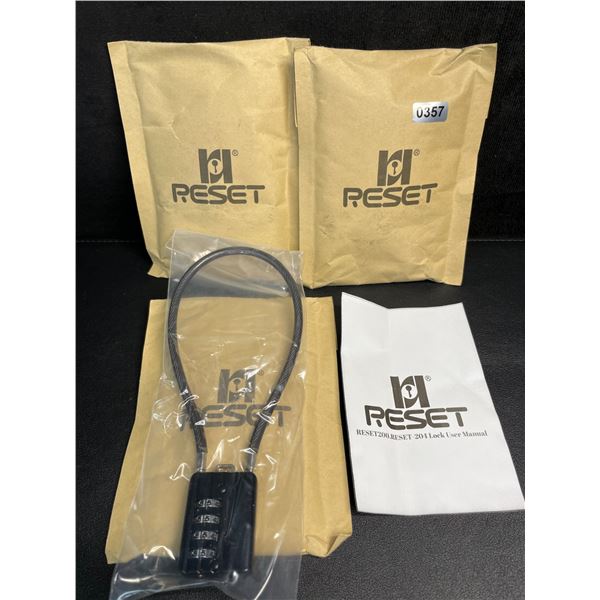 Lot of 3 RESET 4-Digit Combination Padlocks with 12" Cable - Brand New