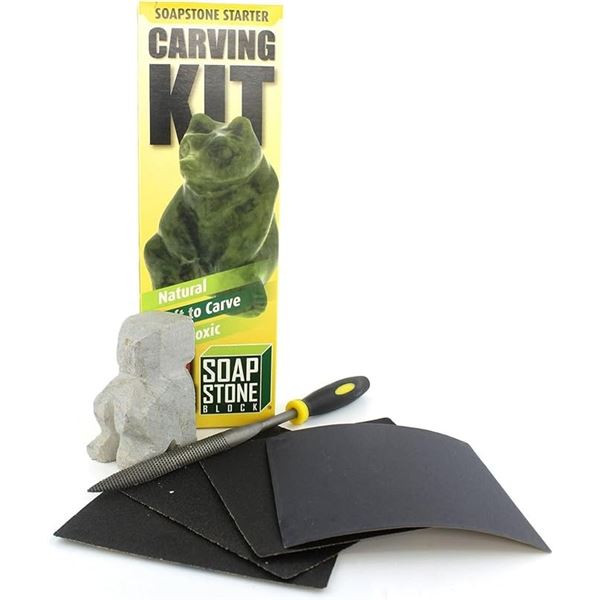 DIY Soapstone Animal Starter Carving Kit (Bear) - Natural/Soft to Carve - New