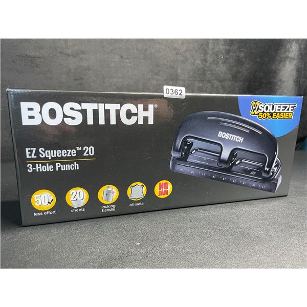 Bostitch EZ Squeeze 20-Sheet 3-Hole Punch - Brand New