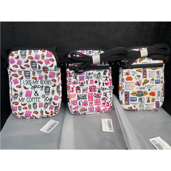 Lot of 3 Cute Book-Lover Crossbody Bags/Book Storage Bags - New
