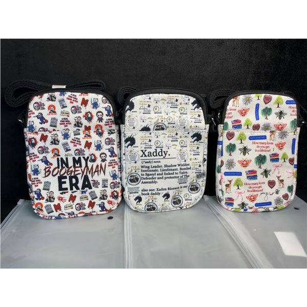 Lot of 3 Cute Book-Lover Crossbody Bags/Book Storage Bags - New