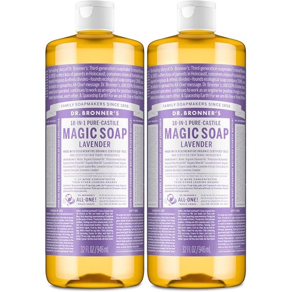 2-Pack of Dr.Bronner's 18-in-1 Lavender Pure Castile Soap (946ml) - New