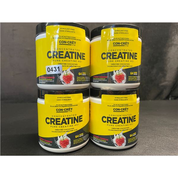 Lot of 4 Con-Cret Concentrated Creatine HCI Powders/Workout Supplement (61.4g) Raspberry - New