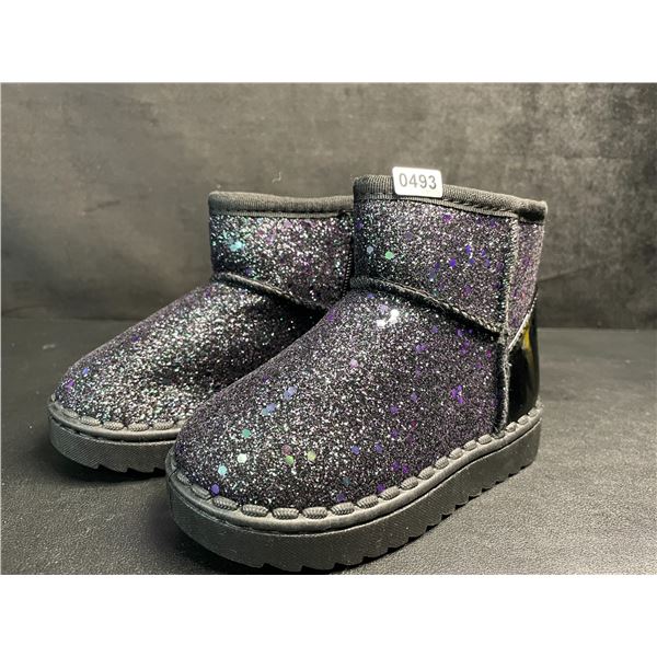 1 Pair of Girls Glitter Ugg-Style Boots (Size 9) Black Glitter - Brand New