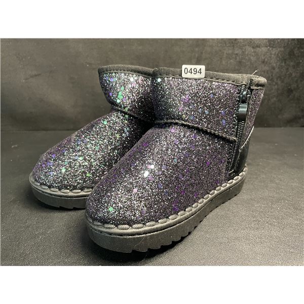 1 Pair of Girls Glitter Ugg-Style Boots (Size 12) Black Glitter - Brand New