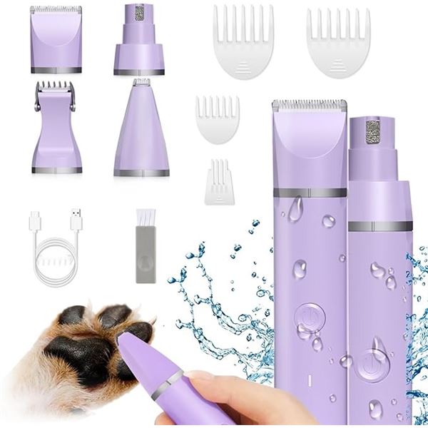 Rechargeable Grooming Kit/Pet Hair Clippers Trimmer Kit for Dogs & Cats - Purple - Brand New