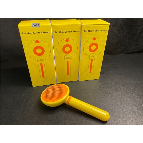 3 Pet Hair Slicker Brushes - Easy One-Click Hair Remover Button - New