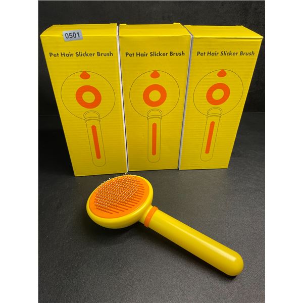 3 Pet Hair Slicker Brushes - Easy One-Click Hair Remover Button - New