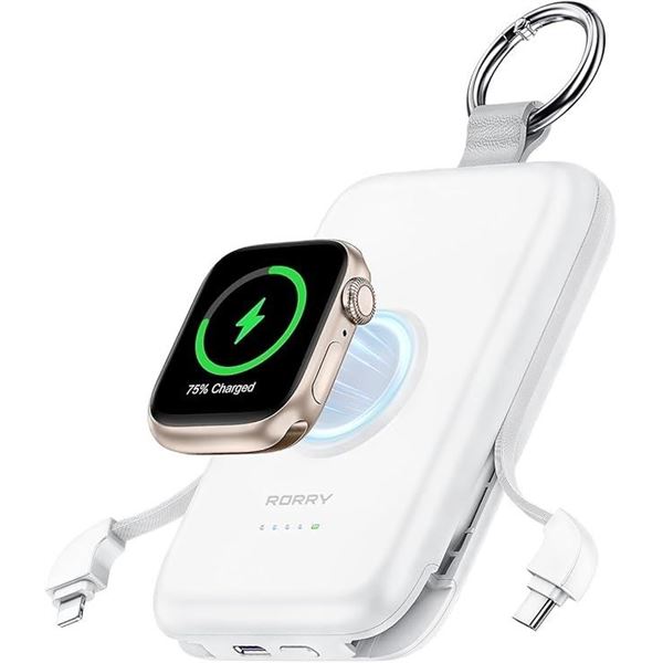 Rorry 10,000mAh Portable Power Bank PD 20W Fast Portable Charger w/ Built-In Cables - New Sealed