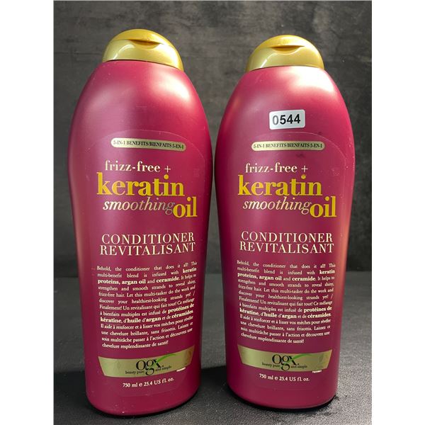 Lot of 2 OGX Frizz-Free + Keratin Smoothing Oil Conditioners (750ml) - New