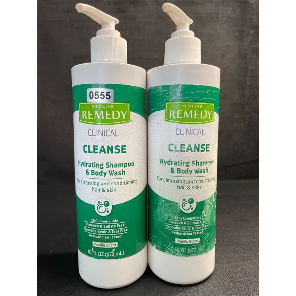 Lot of 2 Medline Remedy Clinical Cleanse Hydrating Shampoo & Body Wash (472ml) Vanilla Scent - New