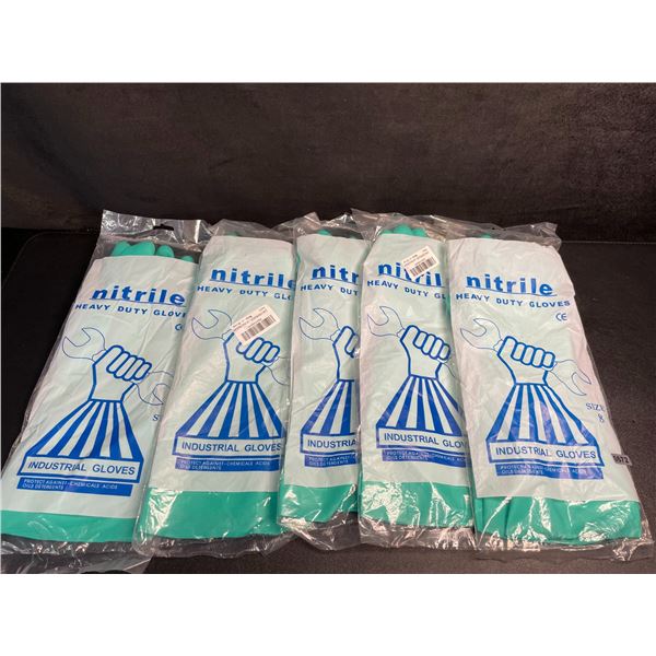 5 Pairs/Packs of Nitrile Heavy Duty Gloves - Industrial Gloves/Chemical Gloves - New