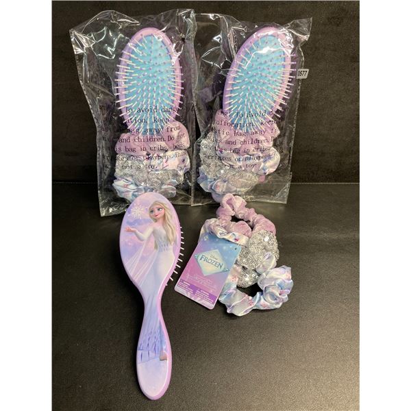 3 Disney Frozen Hair Brush & Hair Scrunchie Gift Sets for Girls - New