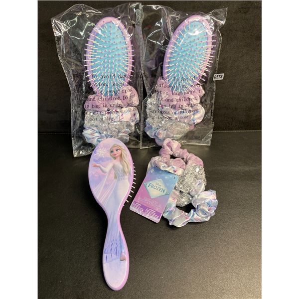 3 Disney Frozen Hair Brush & Hair Scrunchie Gift Sets for Girls - New