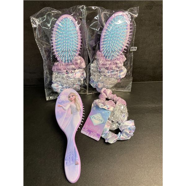 3 Disney Frozen Hair Brush & Hair Scrunchie Gift Sets for Girls - New