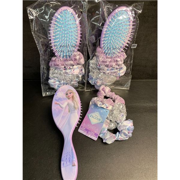 3 Disney Frozen Hair Brush & Hair Scrunchie Gift Sets for Girls - New