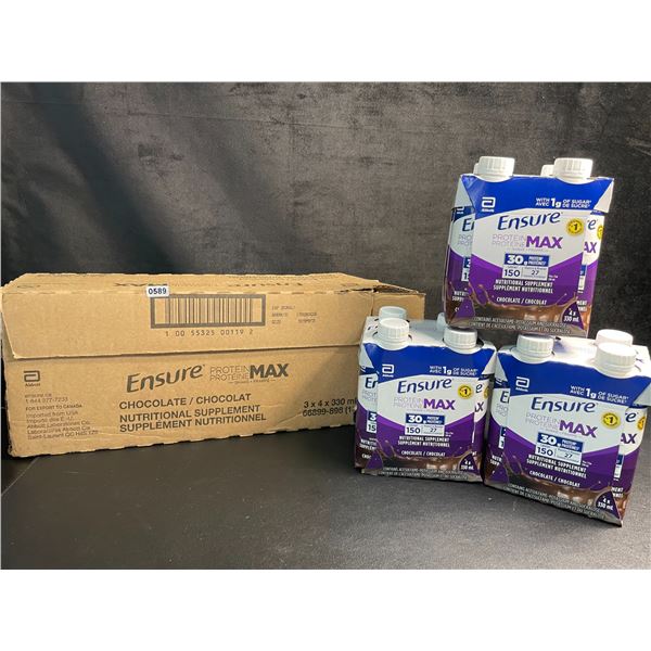 Case of Ensure Protein Max Chocolate Nutritional Supplement Drinks (3 Boxes - 4 x330ml Each) New