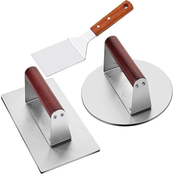 3PC Stainless Steel Burger Press Kit - Heavy-Duty Grill Press/Burger Flipper Kit - New