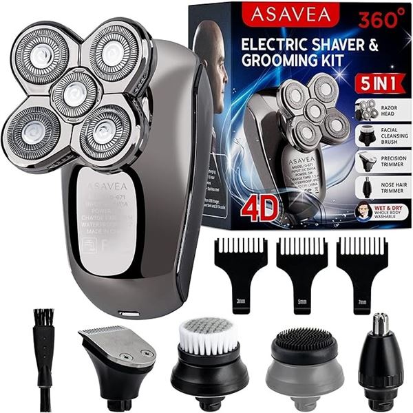 ASAVEA 4D 5-in-1 Electric Shaver & Grooming Kit for Men -Wet & Dry Shaver - New Sealed!