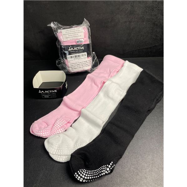 6-Pairs of LA Active Newborn Tights for Baby Girls (Fits 3-6months) Pink/Black/White - New