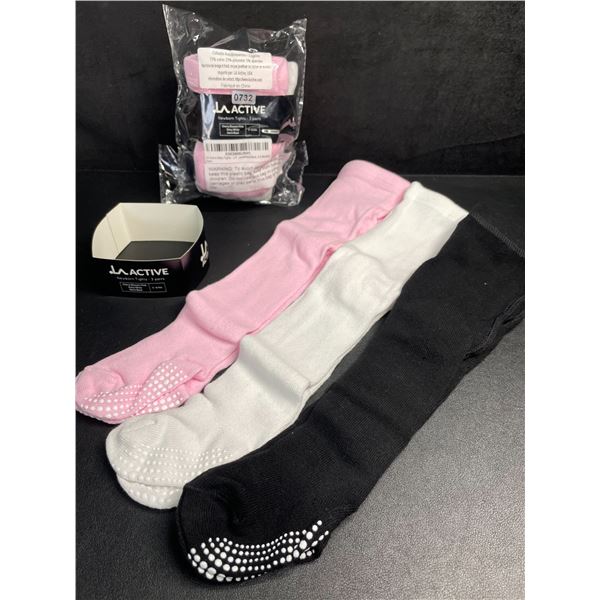 6-Pairs of LA Active Newborn Tights for Baby Girls (Fits 3-6months) Pink/Black/White - New