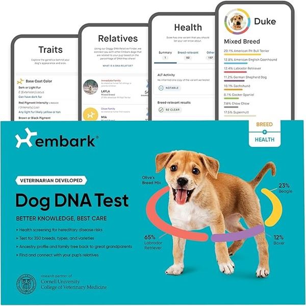 Embark Dog DNA Test Kit - Discover Breed, Genetic Health, Ancestry, Traits, Relatives - Brand New!
